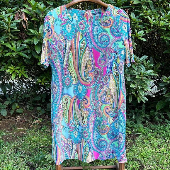 🕵️Host Pick🕵️Tommy Hilfiger pastel paisley print short sleeve tunic Size 14 - Picture 2 of 6